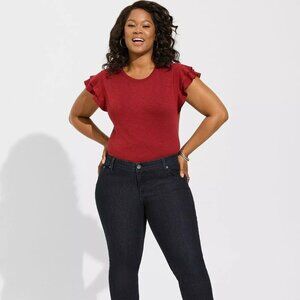 Super Soft Slub Crew Neck Double Ruffle Sleeve Tee Rhubarb Size 6X (30/32)